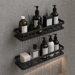 étagère rangement noir mat moderne double niveau adhésif sans perçage salle bain cuisine