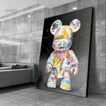 affiche moderne graffiti ours kawaii street art multicolore toile imprimée chambre decoration