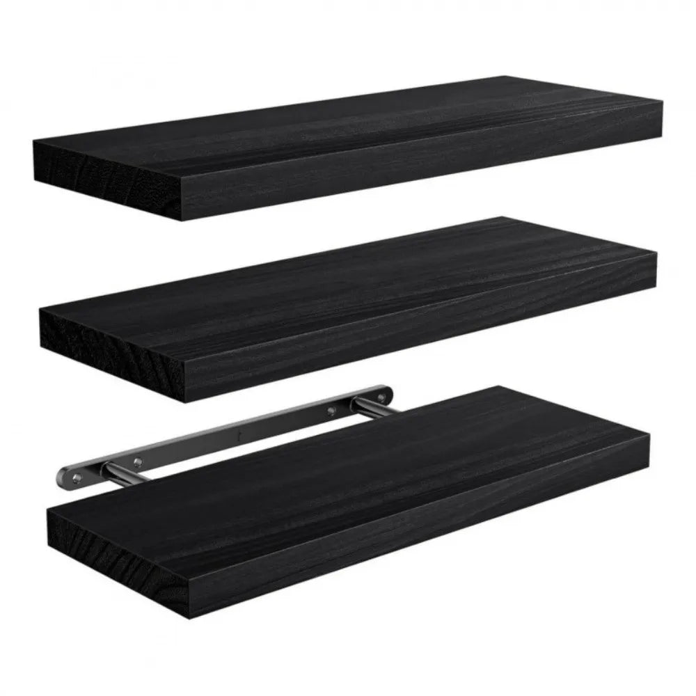 étagères flottantes bois naturel moderne clips métalliques blanc brun noir rustic