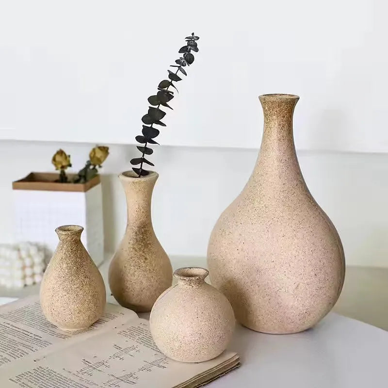 vases bois moderne minimaliste beige crème grains plateau hexagonal petite taille fleur artificielle photo