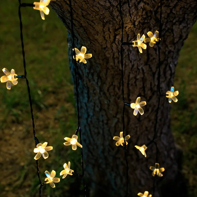 guirlandes lumineuses solaires led fleurs cerisier blanc multicolore extérieures imperméables