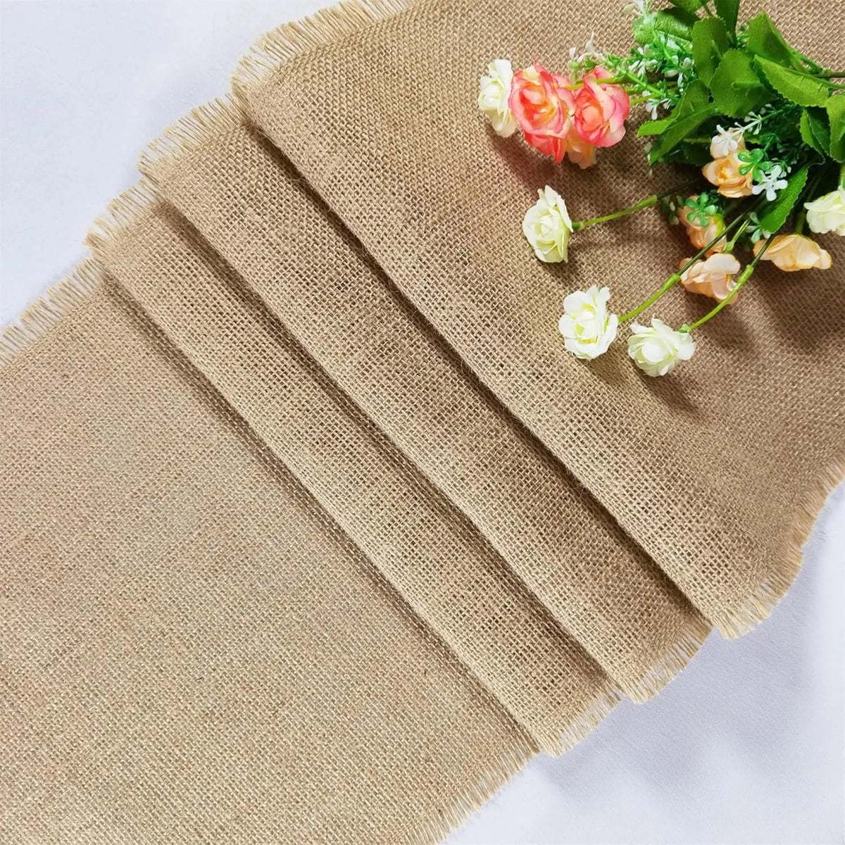 chemin table toile jute beige rustique serviettes décoration salle manger