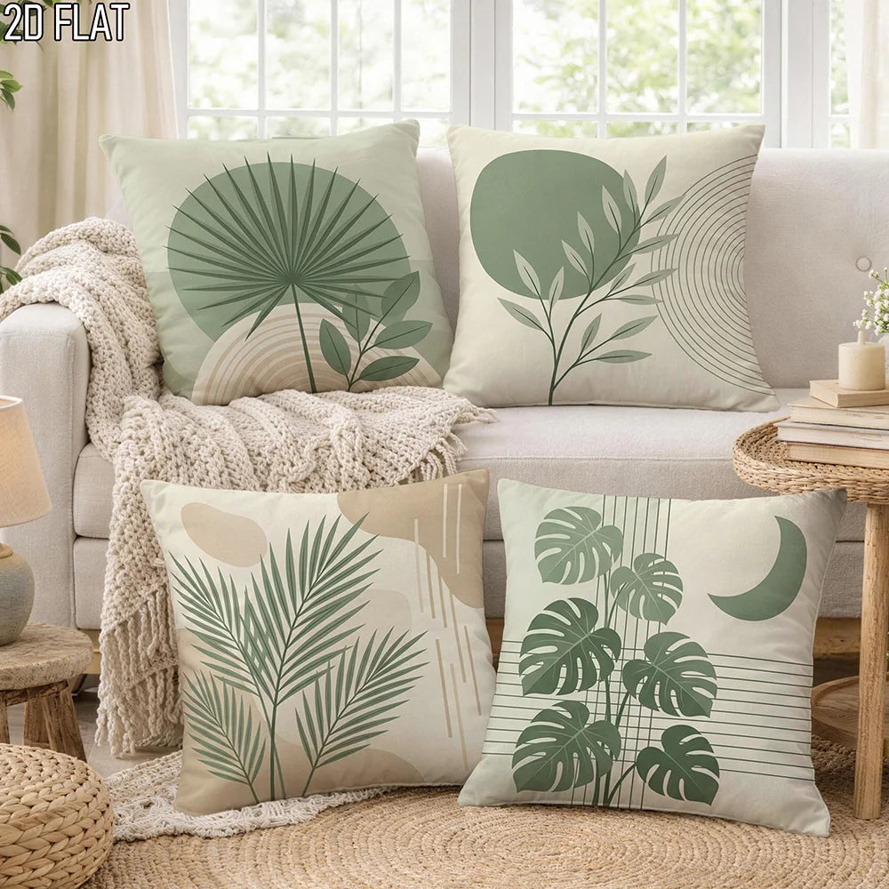 taies d'oreiller décoratives feuilles tropicales minimaliste moderne polyester beige vert 40x40cm 45x45cm 50x50cm 60x60cm