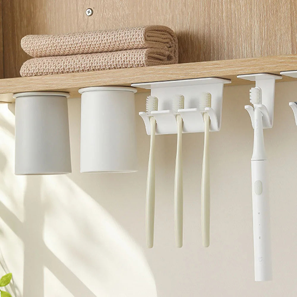 porte brosses dents gobelets mural réutilisable blanc moderne salle bain minimaliste fixe sous meuble