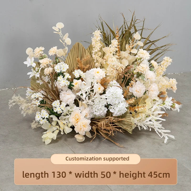 arche decorative boho chic fleurs artificielles blanc beige doré vert