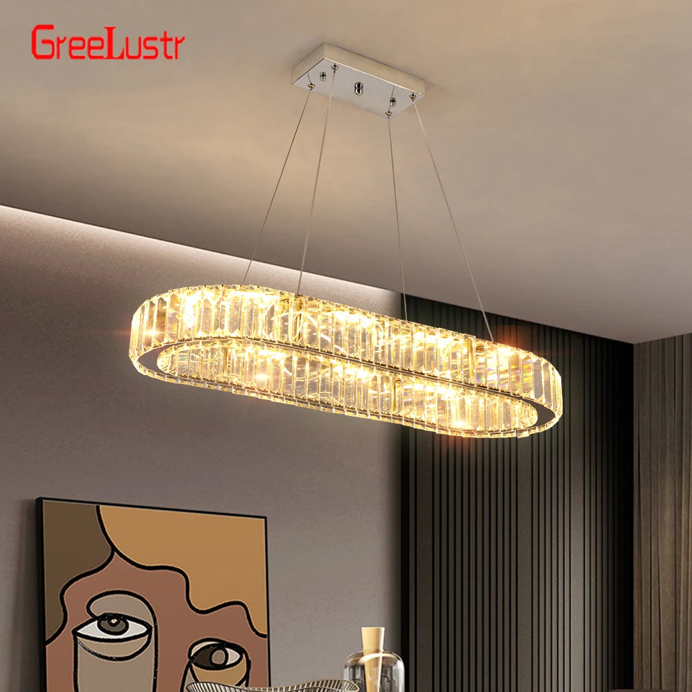 lustre suspendu cristal moderne transparent facettes chromé télécommande chambre salon