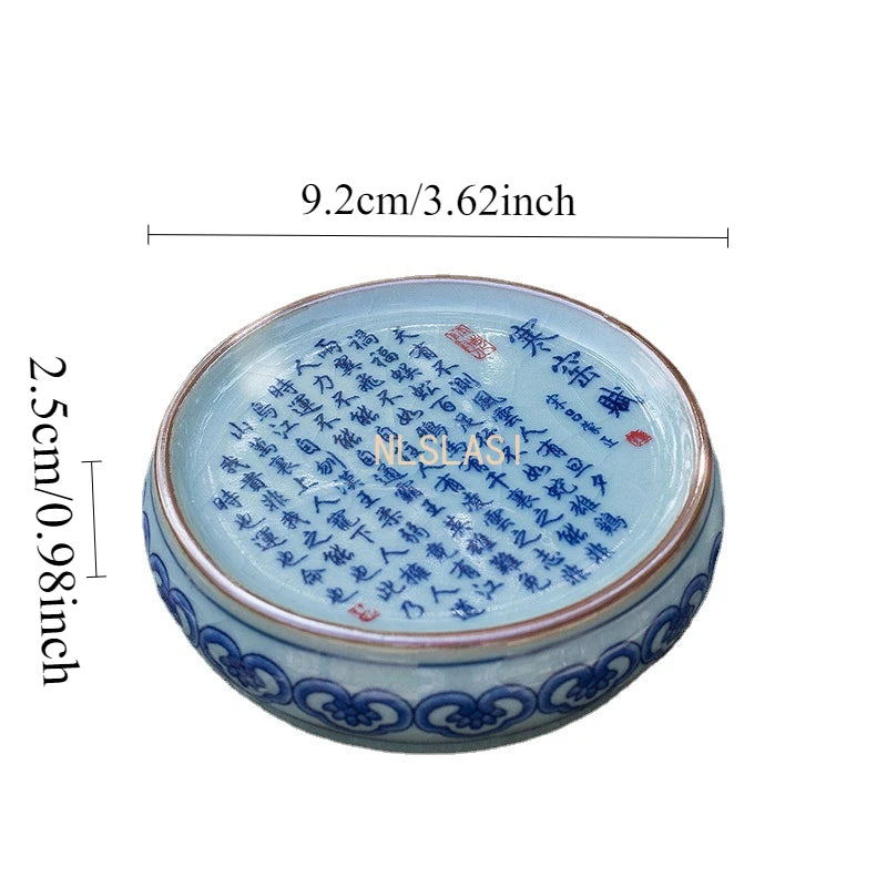 boîte thé bleu blanc rouge peinture chinoise artisanale tasse inclusion montagne fleur