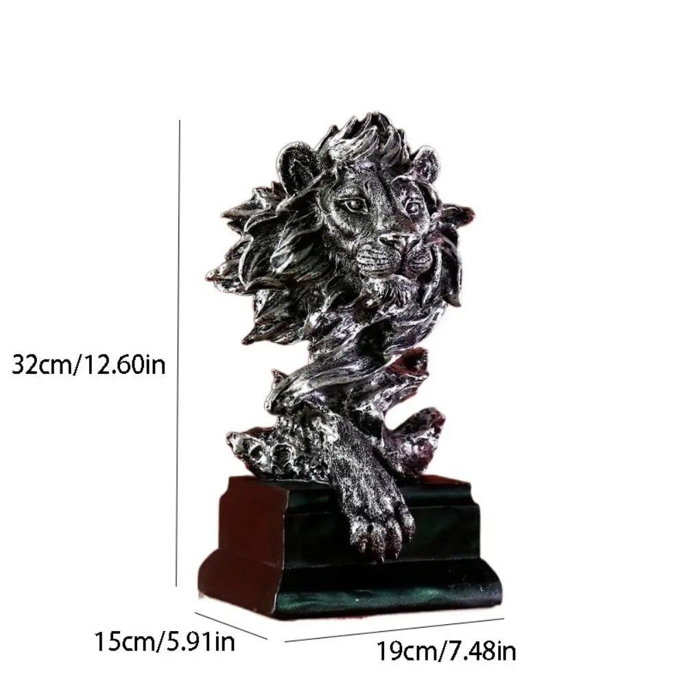 statue lion décorative bois imitation détaillée moderne ornement entrée beige doré argenté
