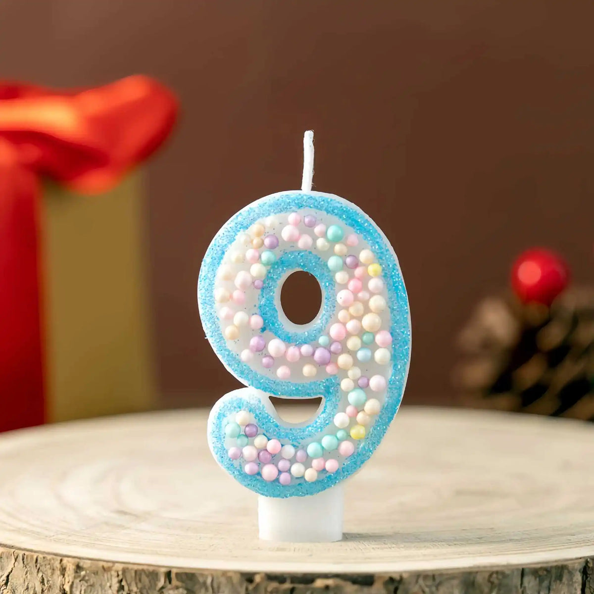 bougies anniversaire numéraires chiffres bleu pastel multicolores décoration gâteau enfant brillantes support blanc
