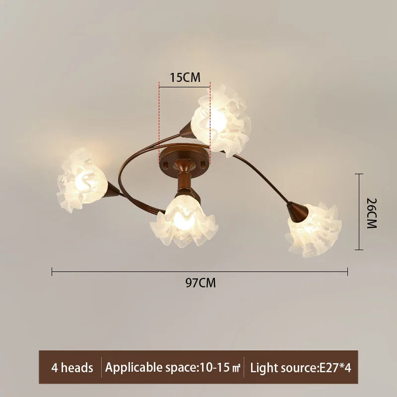 luminaire abatjours floral translucide structure métallique marron blanc décoratif lumières