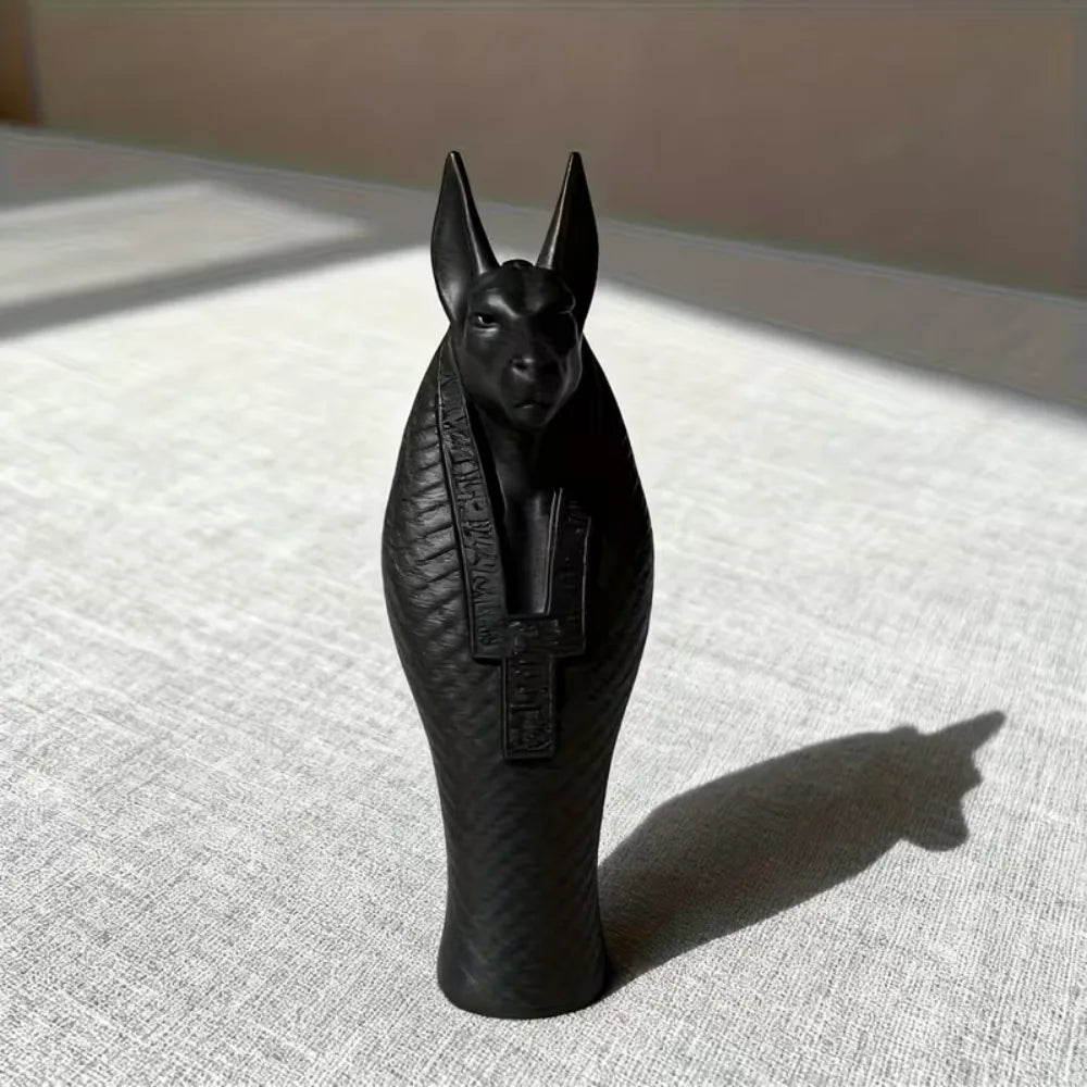 statue égyptienne anubis noir or texture quadrillée décoration salon chambre coucher