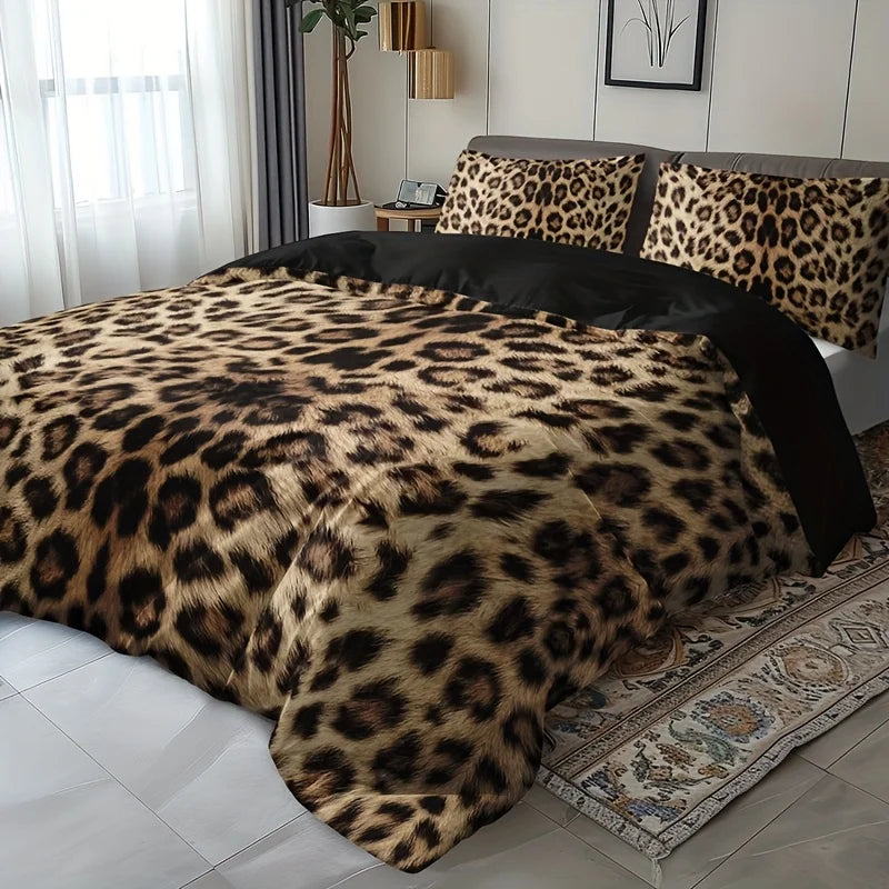 Ensemble complet housse de couette et taies d'oreiller leopard dans une chambre élégante