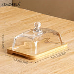 assiette beurre plateau bois couvercle verre transparent beurre bloc plateau marron rustique élégant
