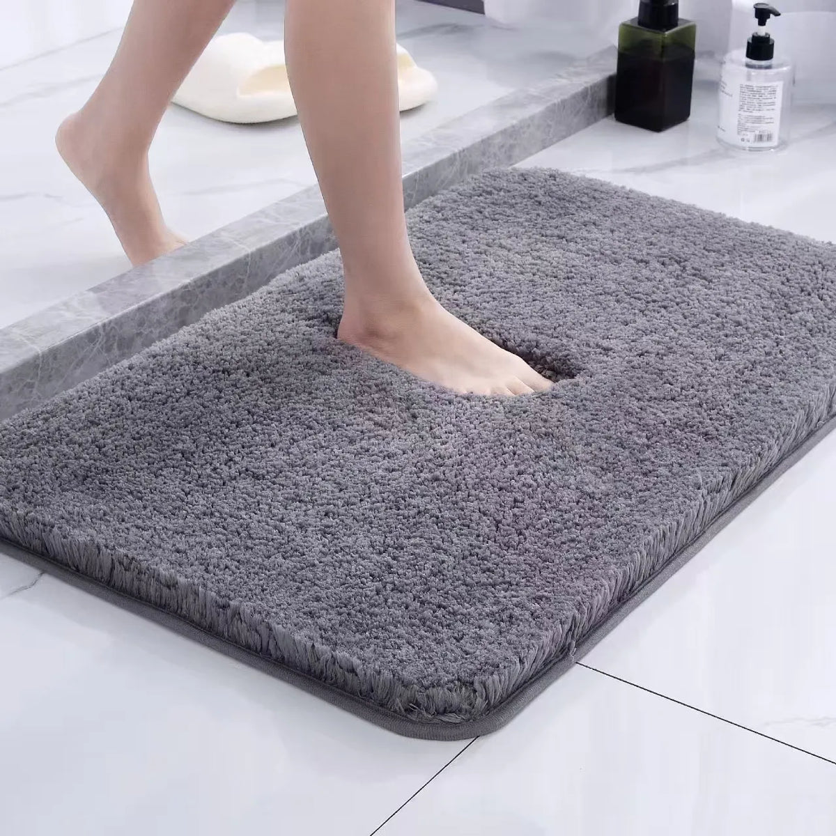 tapis bain absorbant antidérapant polyester doux moderne gris clair vert pastel beigeclair