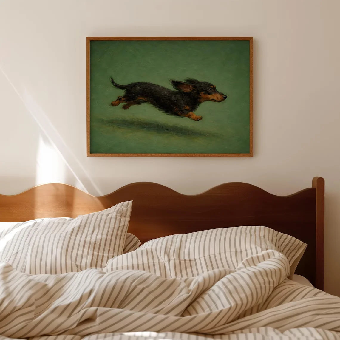 peinture murale chien teckel noir brun énergie course fond uni classique fixations murales