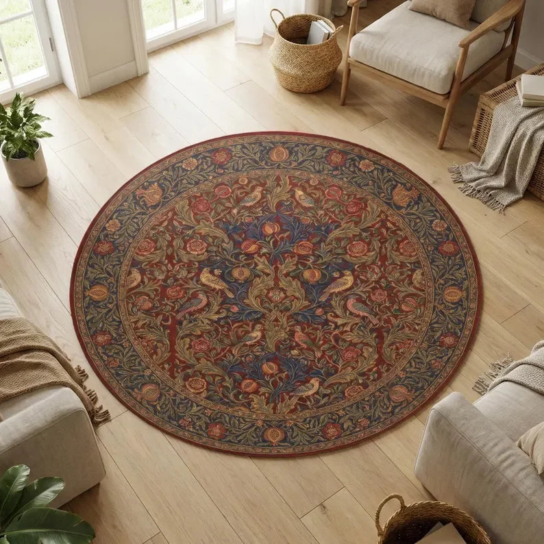 tapis rond floral vintage vert beige noir décoration intérieure classique 80x80cm pp polypropylène polyester