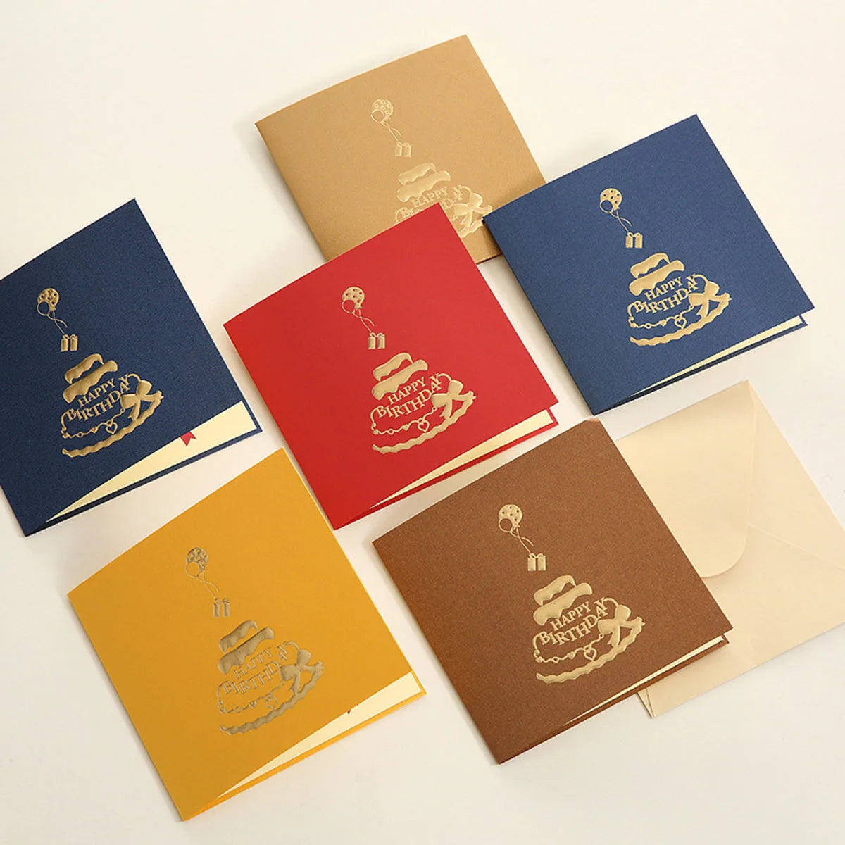 cartes postales 3d pop up anniversaire gâteau ballons happy birthday enveloppes différentes couleurs festive