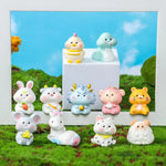 figurines animaux résine polie cartoon mignon dessin animé blanc bleu rose jaune vert accessoire