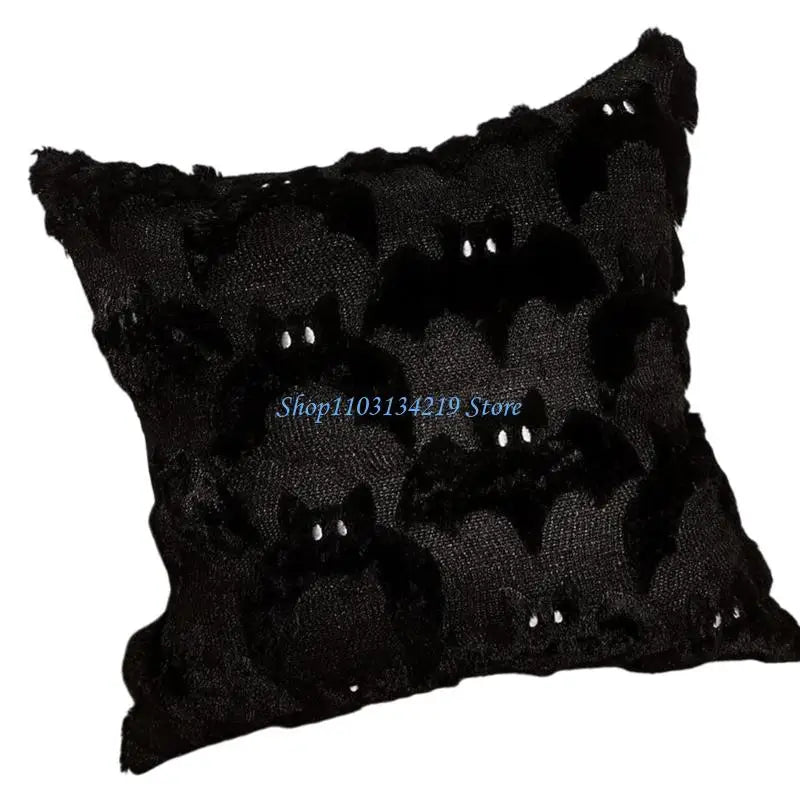 housse coussin halloween fantômes plush noir motif blanc texture veloutée respectueux environnement taie d'oreiller