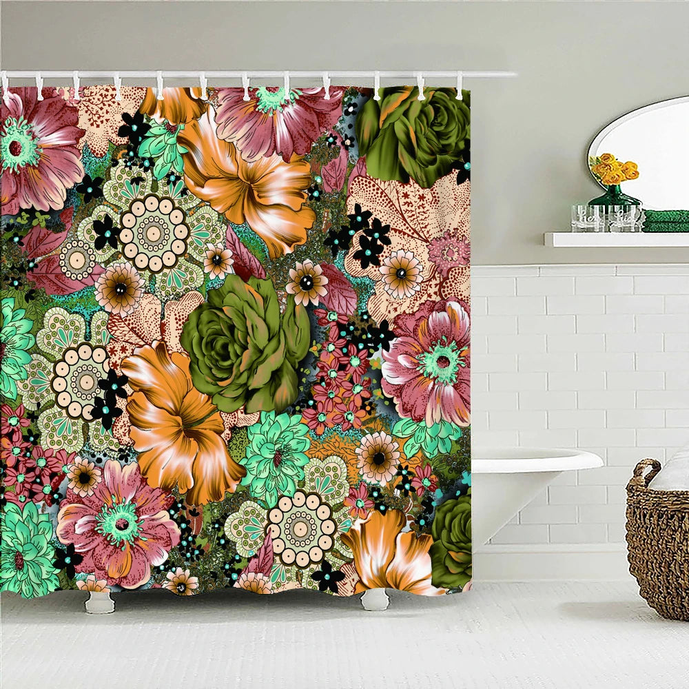 rideau douche boho multicolore fleurs mandalas geometrique opaque polyester respectueux environnement