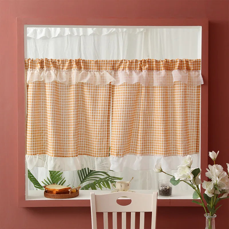 rideau orange classique carreaux polyester cuisine décoration intérieure blanc