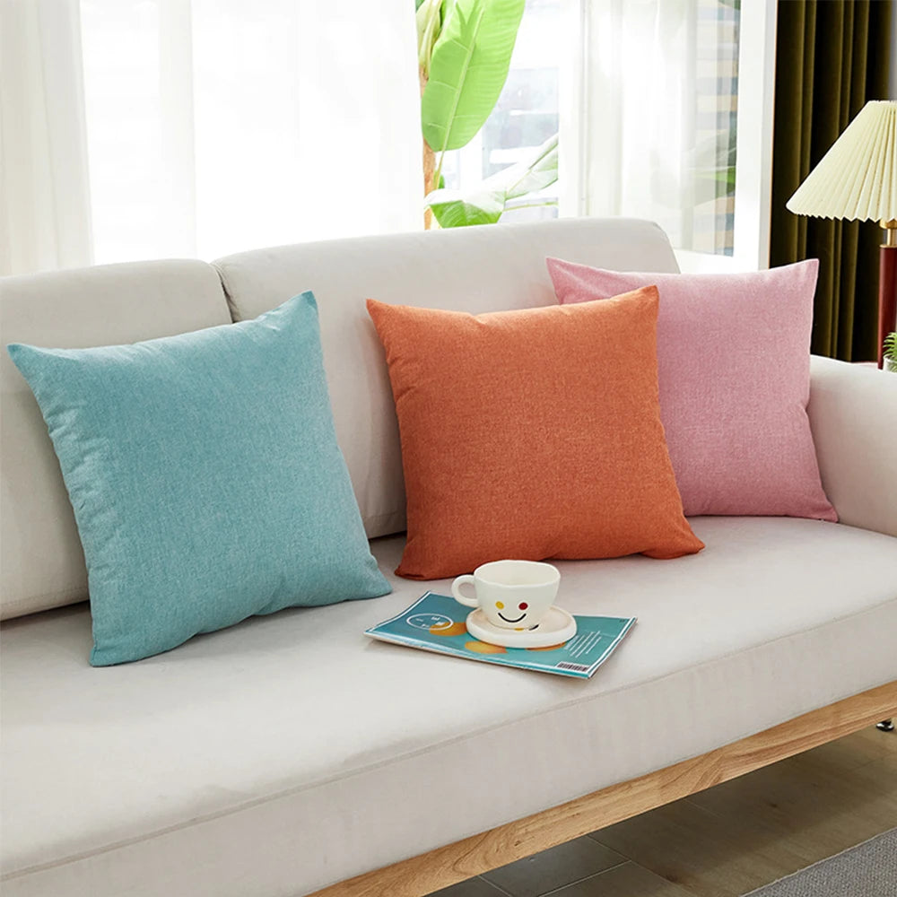 coussins carrés lin modernes bleu gris rose jaune décor intérieur extérieur sofa voiture