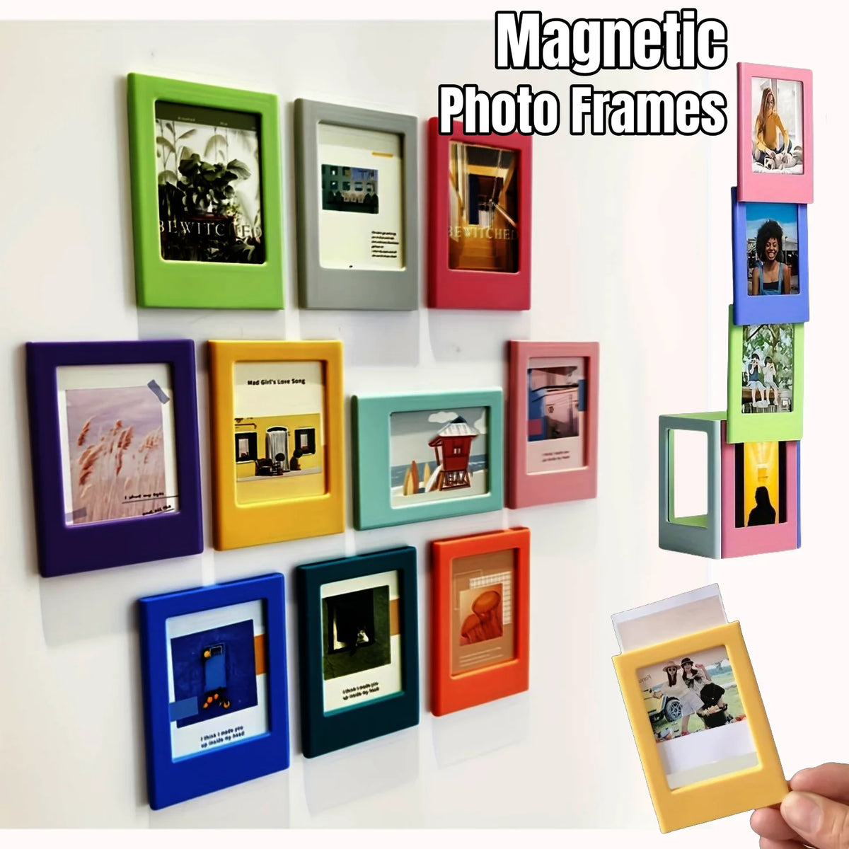cadres photo magnétiques modernes couleurs vert rouge bleu violet jaune rose simples minimalistes photos