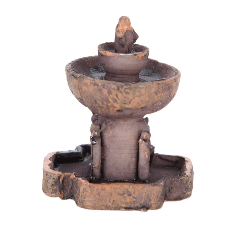 fontaine miniature résine marron gris texture vieillie artisanal paysagiste décoration maison bricolage rustic