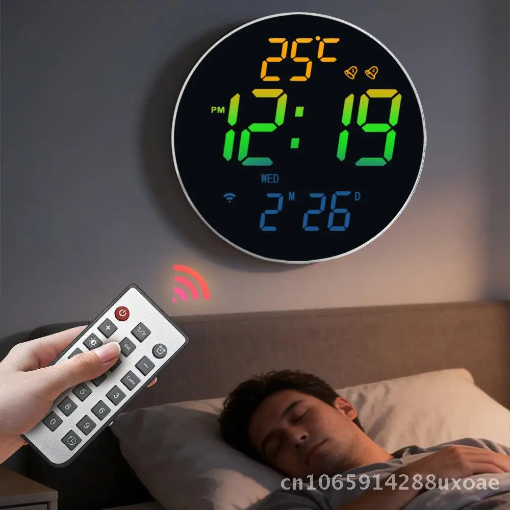 horloge murale numérique alarme double face carrée moderne télécommande