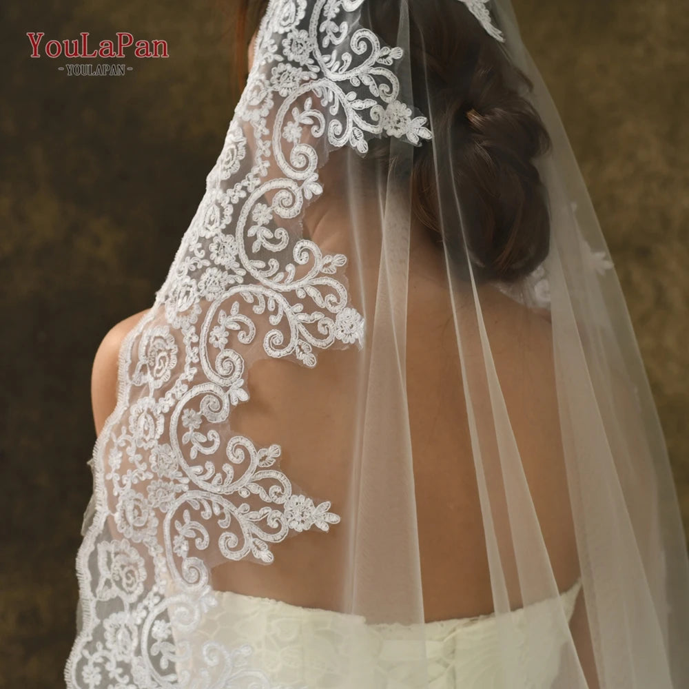 voile mariée blanc dentelle bordure unique classique femme mariage élégant monocouche dài luxueux fixe