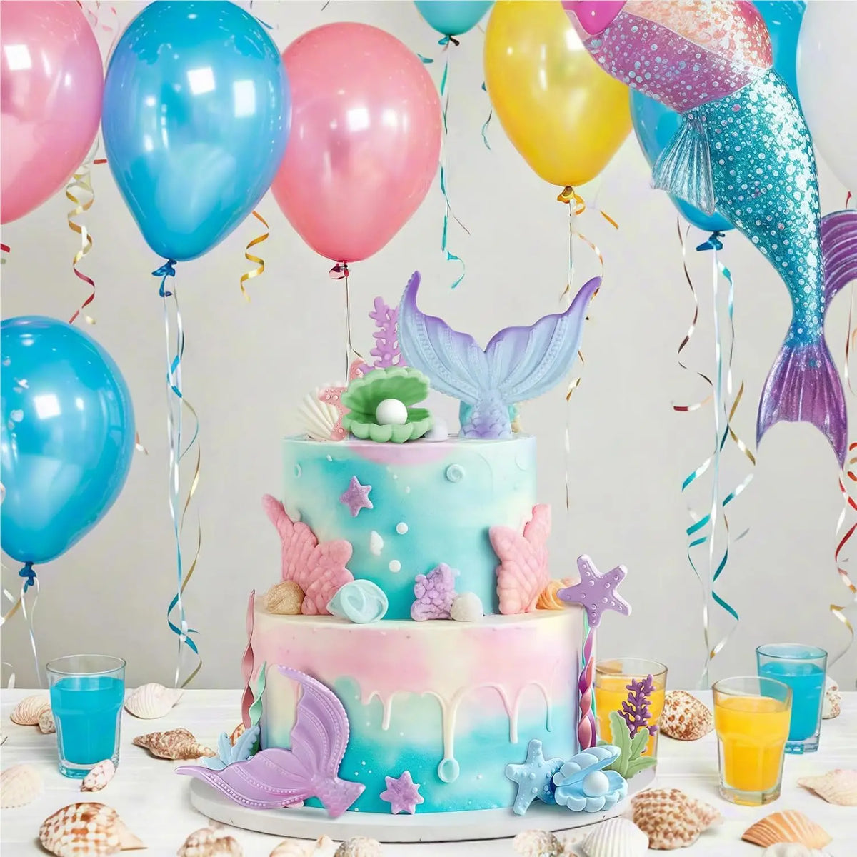 décoration gâteau sous marin sirène étoile mer algues coquillages anniversaire mariage baptême fêtes