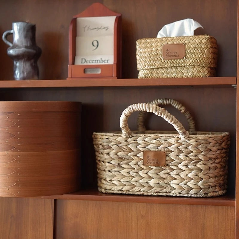 panier rangement rotin naturel tressé main double poignées organisation maison décor boho fruits orangers