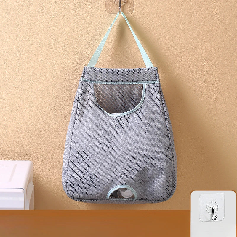 Sac poubelles mural bleu pratique maille fine crochets adhésifs poches