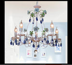 lustre décoration intérieure blanc bleu cristaux fleurs céramique floral classique semi encastré
