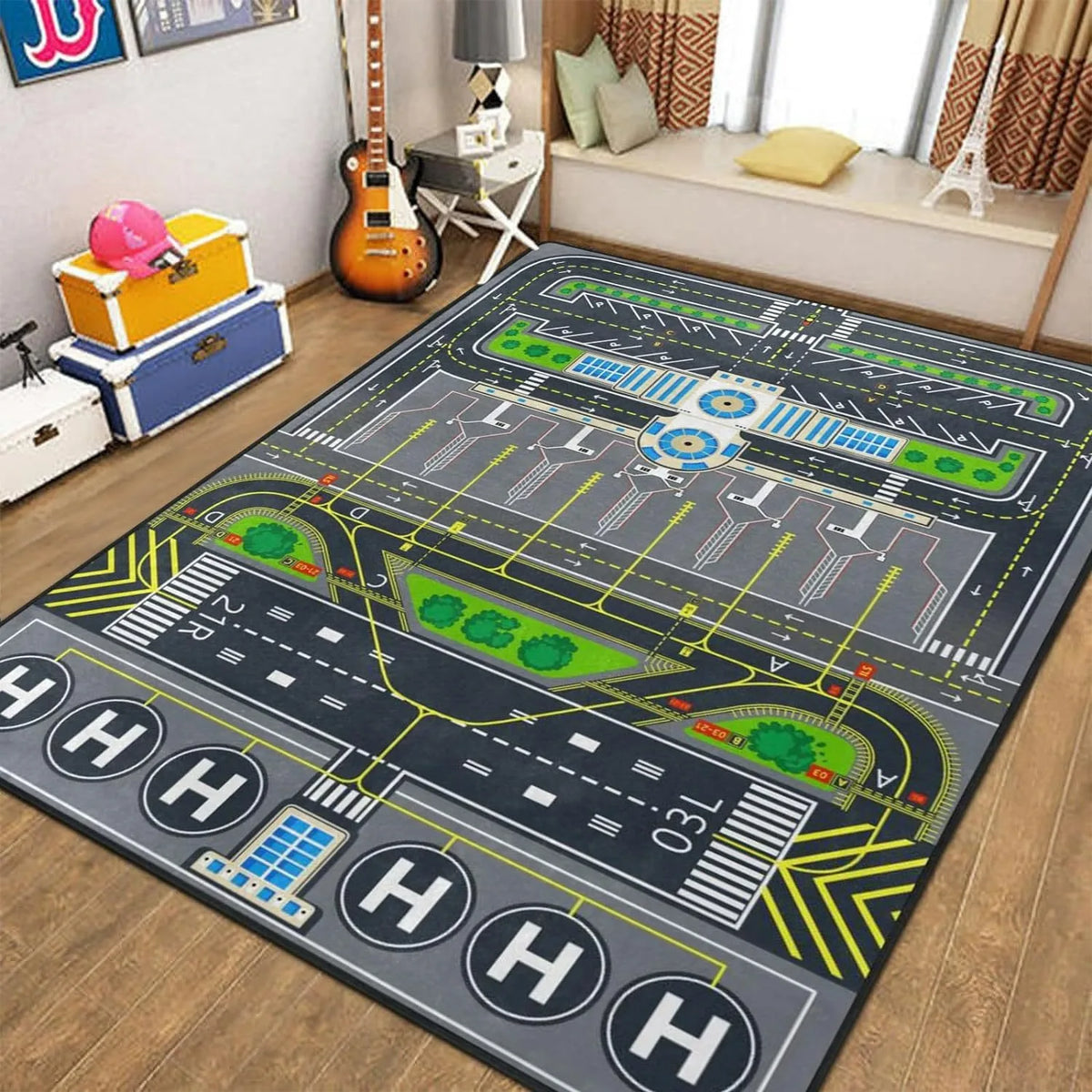 tapis jeu enfants moderne motifs géométriques couleurs multiples utilisation maison extérieur