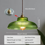 Lampe suspendue vintage vert transparent rayures cordon salon chambre dorée ledambiante