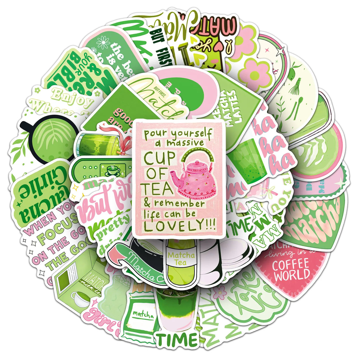 stickers graphiques moderne vert rose blanc adhésifs pack 50 pièces différents motifs floral