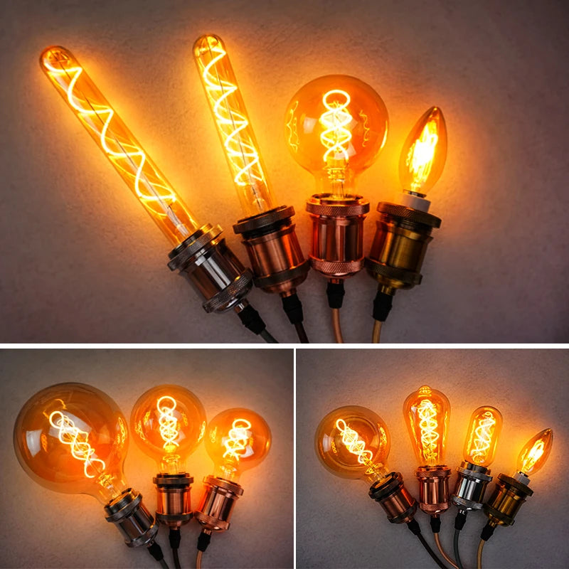 ampoules filament spirale dorée retro or noir opalescent e27 2200k 22w 20000h