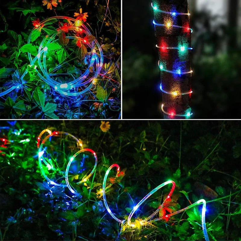 guirlande lumineuse solaire 30m blanc chaud filament fibre optique moderne