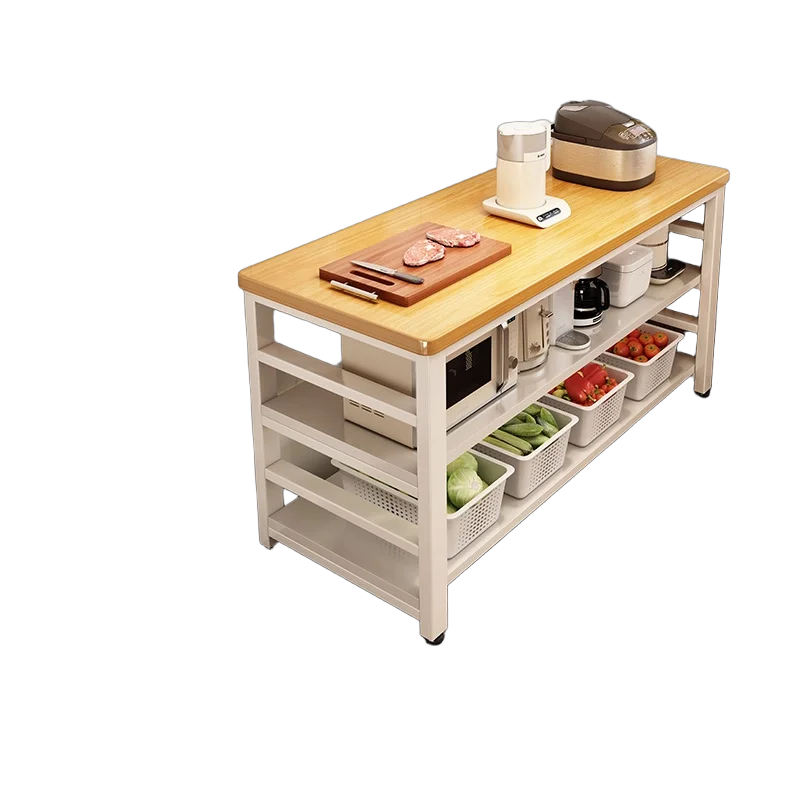 meuble cuisine multifonctionnel bois naturel blanc moderne rangement panier couteau planche découpe micro onde