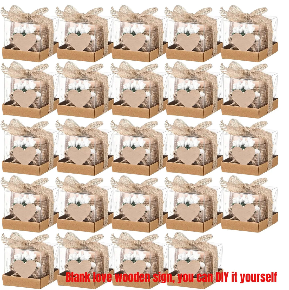 bougies poser blanc motif papier kraft fleurs blanches étiquette cœur rustique mariage remerciement 12