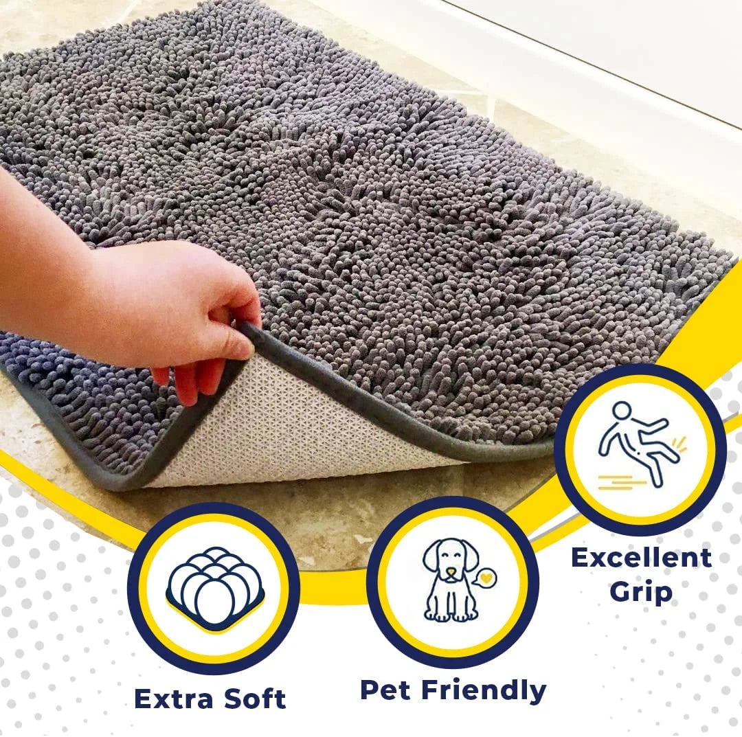 tapis bain microfibre doux gris texture boule coton moderne absorbant rapide séchage