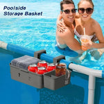 panier rangement piscine hors sol gris bleu feuilles étoiles opaque clipsable bouteilles canettes serviettes