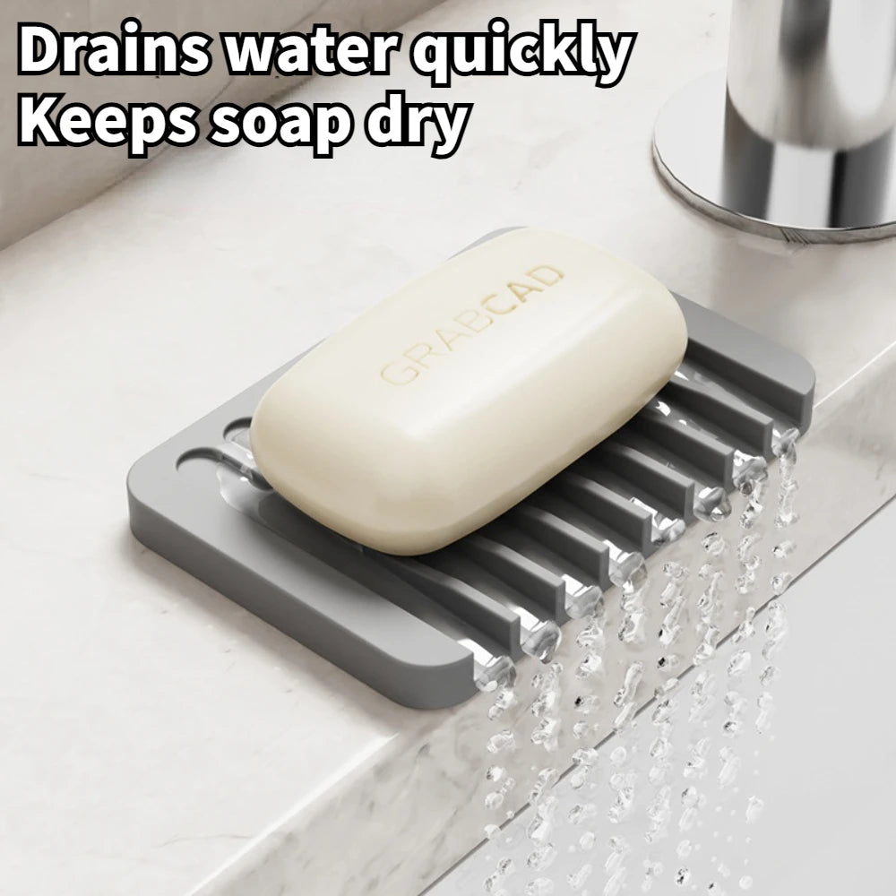 porte savon silicone bleu gris moderne rainures salle bain