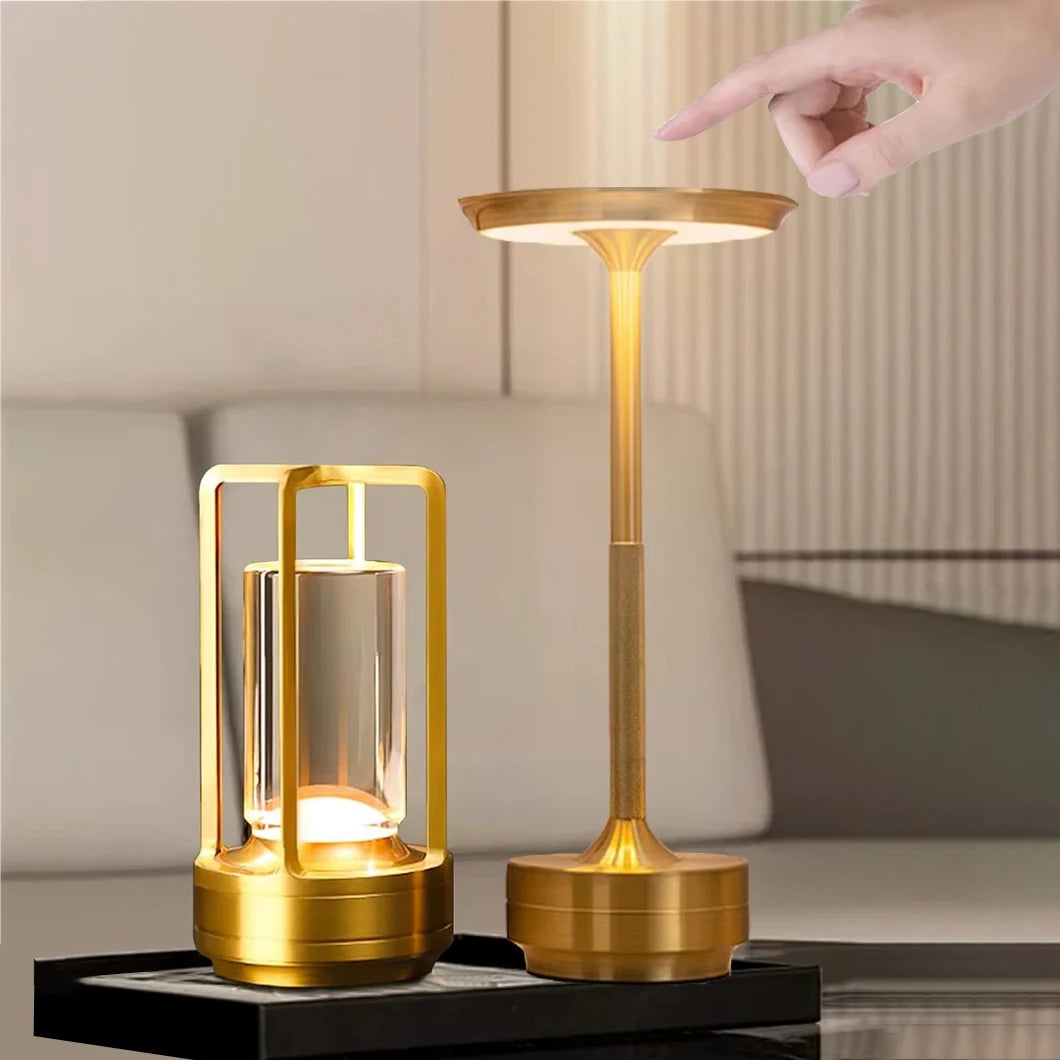 lampe table sans fil rechargeable led tactile or noir transparent minimaliste chambre USB charge