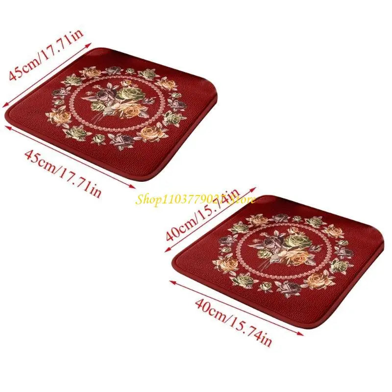 coussin chaise mousse mémoire forme carrée classique fleurs bordure ornée rouge gris