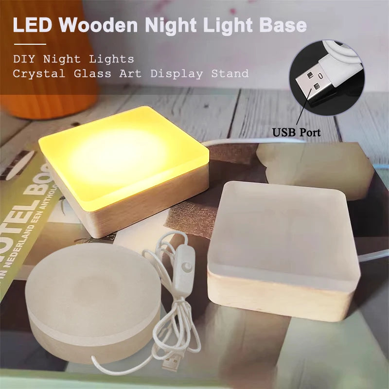 base lampe led bois naturel acrylique translucide câble usb warm white moderne minimaliste