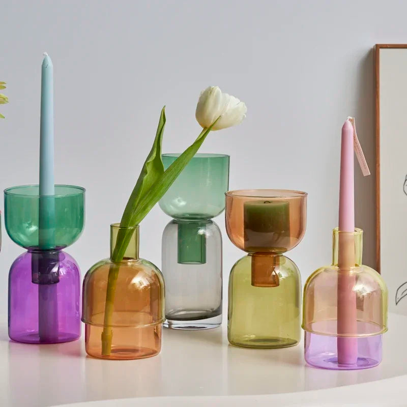bougeoir vase transparent moderne vert marron bleu violet jaune rose