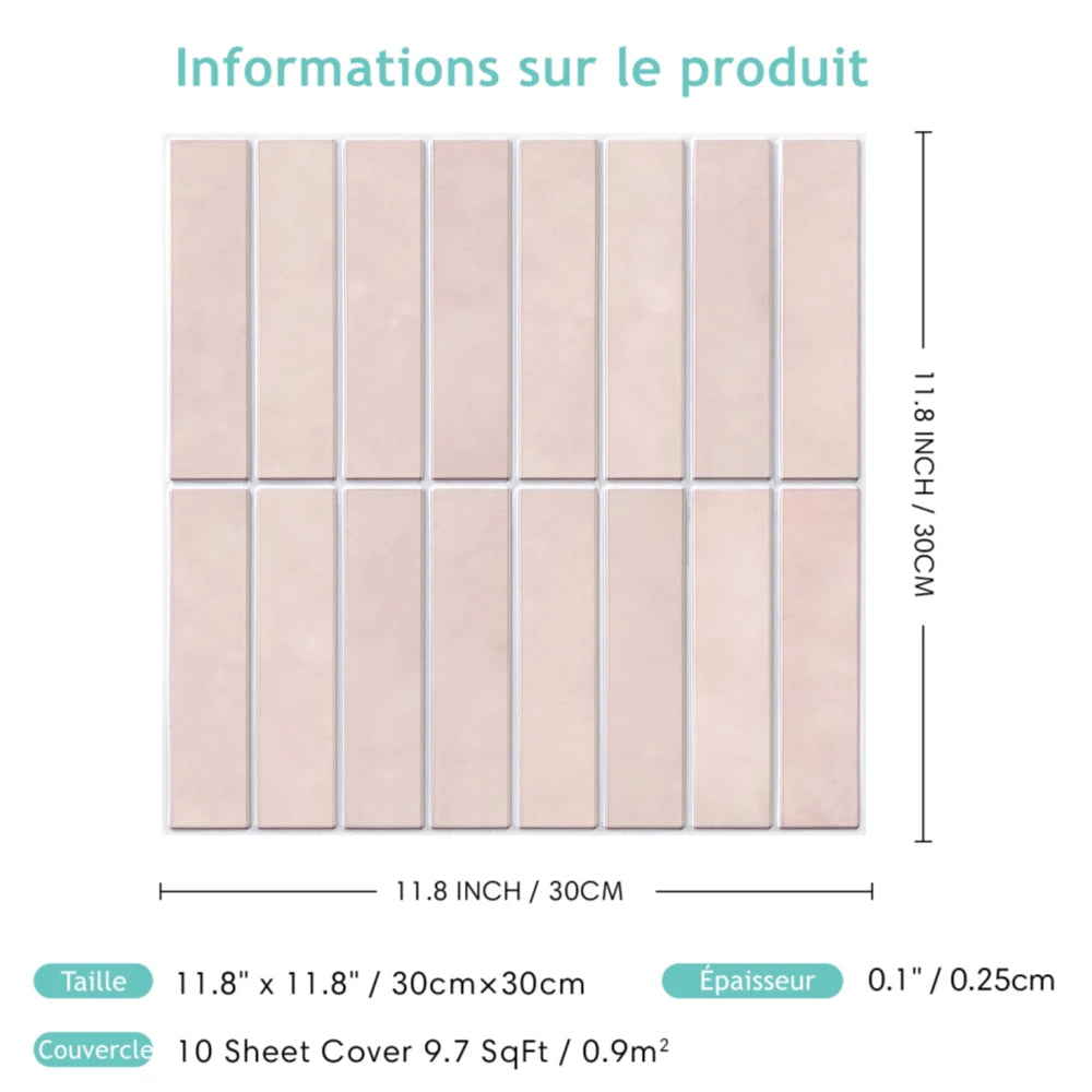 Carreaux mur rose pâle 3d autoadhésifs modernes 30x30cm imperméables antimoisissures thermiques