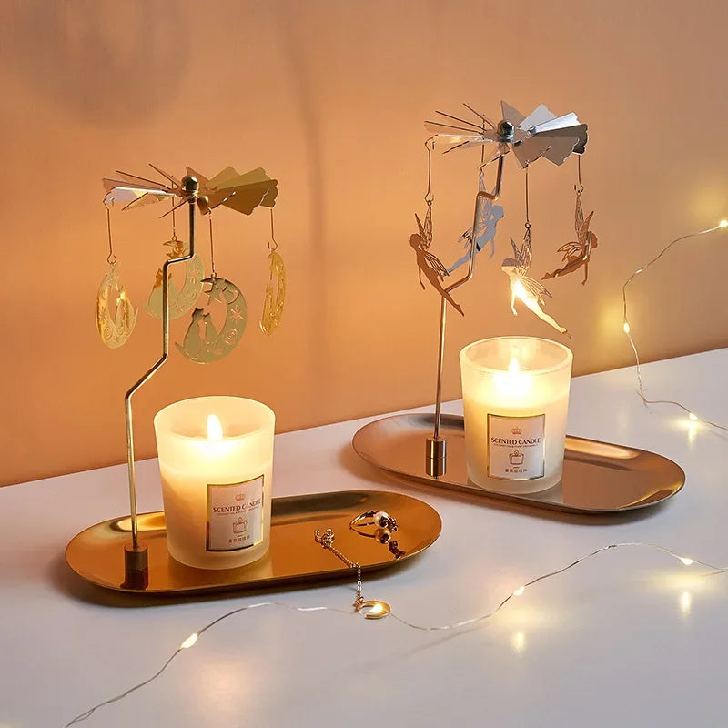 bougeoir rotatif métal support bougies décoratif ornements mobiles maison mariage fête